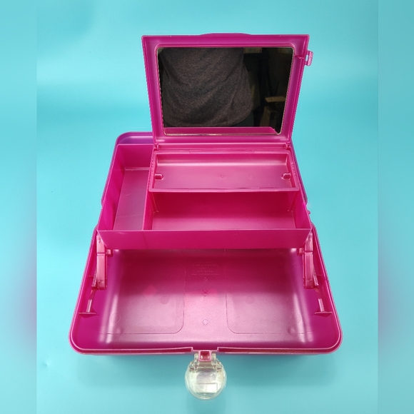 Caboodles Organizer Makeup Case Large Dark Pink Lips 3 Tier + Mirror VG - Picture 6 of 12